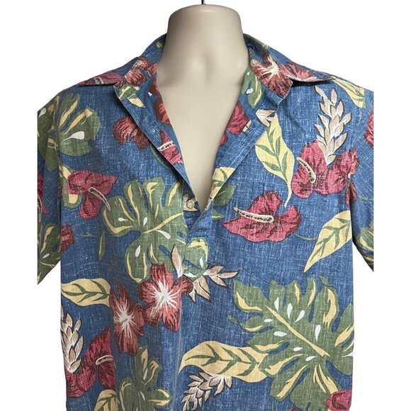 Reyn Spooner Hawaiian Aloha Floral Reverse Print Pullover Shirt Medium Pocket - Picture 5 of 9